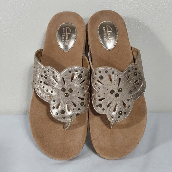 Clarks Artisan Palima Palm Golden Leather Thong Sandal - 8 - Good Condition - Picture 2 of 11
